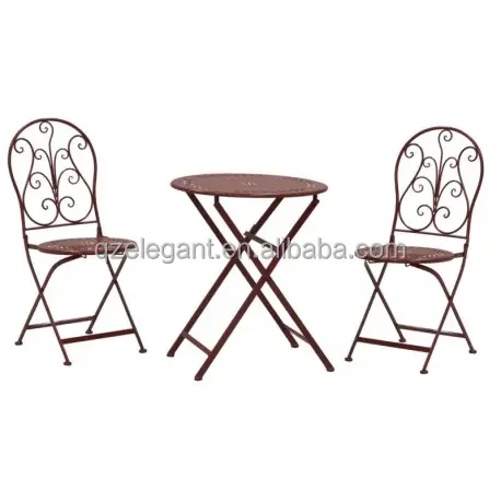 Set tavolo e sedie da bistrot francese pieghevoli in metallo in ferro battuto con Design decorativo Vintage personalizzato