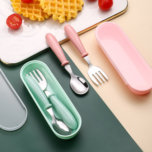 Ensemble de 2 <span class=keywords><strong>couverts</strong></span> pour tout-petits en acier inoxydable, cuillère et fourchette pour <span class=keywords><strong>bébé</strong></span>, ensemble de <span class=keywords><strong>couverts</strong></span> avec poignées en plastique pour la sécurité des enfants, repas à l'école - Product Image 3
