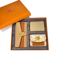 Set Dompet Kartu Wanita Tiga Bagian Bahan PU 2025, Kotak Hadiah Tiga Bagian yang Indah