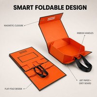 Boîte cadeau magnétique pliable avec logo personnalisé, poignées en ruban, emballage plat en une seule pièce, couleur personnalisée pour l'emballage de bougies, de cadres photo
