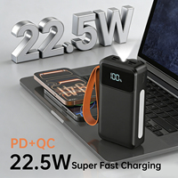 ASPOR A302 20000mAh Power Bank, Pengisian Cepat PD+QC 22.5W, Lampu LED, 4 Kabel Bawaan, 6 Output, Pengisi Daya Portabel untuk Ponsel