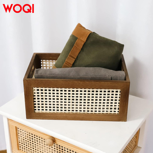 Hộp đựng đồ bằng gỗ kiểu thùng, chất liệu mây đan, nhẹ, kích thước vừa, trang trí theo phong cách cổ điển WOQI, dùng để đựng thực phẩm, hoa quả trong nhà bếp - Product Image 4