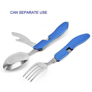 4 in1 pieghevole in acciaio inox forchetta coltello apriscatole da esterno servizio posate da viaggio campeggio <span class=keywords><strong>Set</strong></span> - Product Image 2