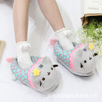 Pantoufles en peluche de dessin animé en gros, pantoufles d'intérieur en coton pour couple, chaussures chaudes en coton pour la maison automne-hiver