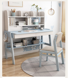 Escritorio doble de madera maciza, mesa larga para estudiantes de primaria y secundaria, escritorio de escritura en casa, sillas cómodas, uso en dormitorio para niños y niñas - Product Image 5