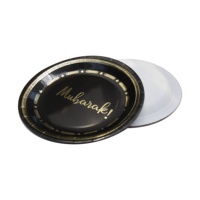 Vaisselle Jetable Dorée Moubarak pour Ramadan Aïd, Assiettes, Gobelets et Serviettes Noires Moubarak Umrah