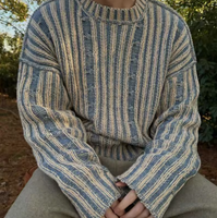 Pull en maille torsadée vintage pour homme avec logo personnalisé, col rond, manches longues, style épais, effet délavé et vieilli