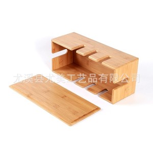 Organizador de cables de bambú, soporte para cable de alimentación de router, cubierta para regleta de enchufes, soporte para cable de datos, soporte para decodificador, organizador de escritorio. - Product Image 2