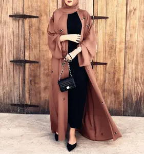 Abayas Pour Femmes Robe Musulmane Caftan Ramadan Dubaï Hijab Mode Perlée Ouvert Abaya Cardigan Robe Islamique Moyen-Orient Turc