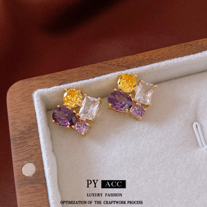 Boucles d'oreilles ovales en zircon à aiguille d'argent, style industriel européen et américain, chic, haut de gamme, simple et audacieux, pour <span class=keywords><strong>femme</strong></span>, vente en gros - Product Image 1