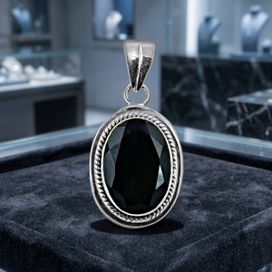 Art Palace Handmade <b>Rose</b> Gold 925 Silver <b>Black</b> Onyx Oval Charm Pendant for Women-Classic Religious Style Rajasthan Origin - Product Image 3