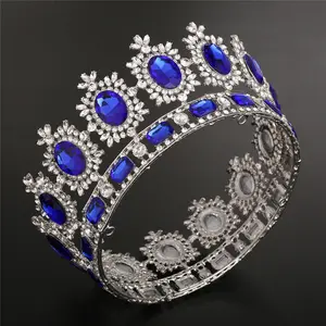 Couronne de reine baroque ornée de bijoux-Couronnes et diadèmes de mariage en strass pour femmes, grands diadèmes de fête costumés - Product Image 1