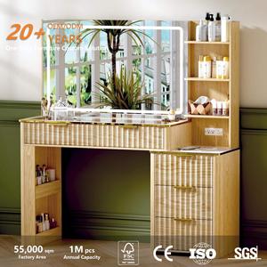 Bureau de maquillage personnalisé avec prise électrique, miroir et 3 modes d'éclairage, <span class=keywords><strong>table</strong></span> de toilette avec tiroirs en <span class=keywords><strong>verre</strong></span> et rangement pour bijoux - Product Image 2
