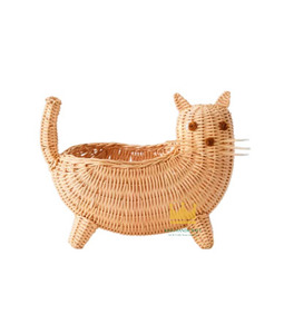 Panier de rangement moderne en rotin en forme de chat mignon, écologique, tissé à la main, multifonctionnel, décoration d'intérieur, design animal, prix abordable - Product Image 1