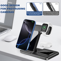 Station de charge sans fil magnétique à charge rapide 15W, chargeurs Type-C 3 en 1, station d'accueil pour iPhone, pour montre connectée, pour AirPods