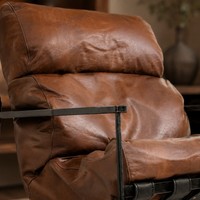 Industrieller Amerikanischer Ledersessel mit Stahlrahmen, Entspannender Einzelsofa-Stuhl für Wohnzimmer, Arbeitszimmer und Lounge