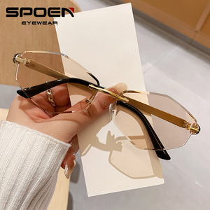 SPOEN Rimless Rectangle <b>Sunglasses</b> <b>Gradient</b> Lens UV400 Light Weight Retro Style Unisex Sun Protection - Product Image 2