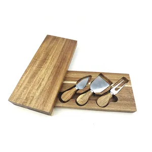 küchenzubehör hochwertiges rechteckiges akazienholz käsebrett set mit messern