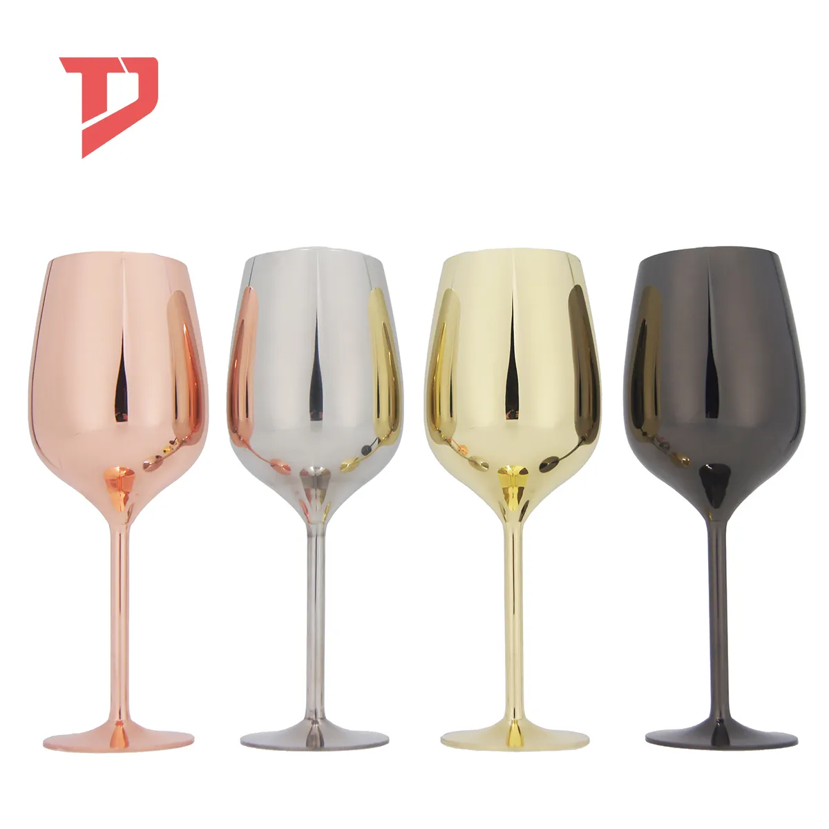 Customized 12oz Colored Gold Copper Plated Stainless Steel Luxury Red Wine Glasses Goblet Cup For Wedding Party