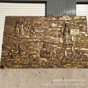 Sculpture en relief en fibre de verre, design traditionnel rectangulaire, décoration d'intérieur, motif scénique, base de support en métal JY-42216 - Product Image 4