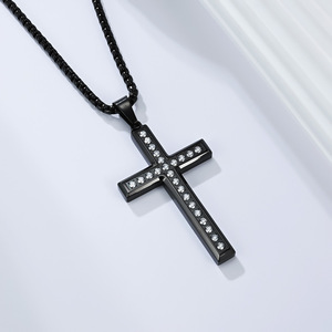 Unisex <b>Cross</b> Necklace Zinc Alloy Pave Setting Full Diamond Pendant Gift Jewelry - Product Image 3
