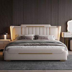 Ensemble de lit en cuir italien de luxe pour la maison, style moderne minimaliste élégant, lit <span class=keywords><strong>king</strong></span>-size éclairé de 1,8 m, lit capitonné design avec rangement - Product Image 5