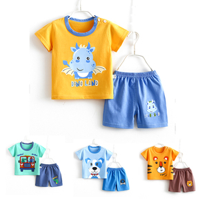Ensemble de vêtements pour bébé d'été 2 pièces, 100% coton, tenue pour bébé, imprimé de dessins animés, manches courtes, vêtements pour enfants - Product Image 1