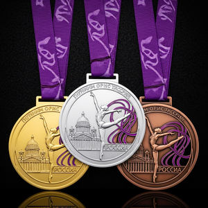 Ensemble <span class=keywords><strong>de</strong></span> médailles étoiles Or, Argent, Bronze avec figurine <span class=keywords><strong>de</strong></span> gymnaste gravée, <span class=keywords><strong>texte</strong></span> Compétition Moscou, ruban bleu pour récompense <span class=keywords><strong>de</strong></span> gymnastique rythmique - Product Image 4