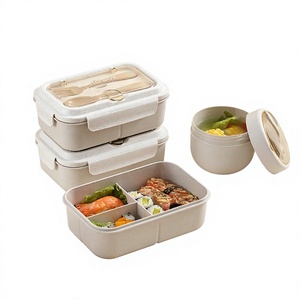 2026 Eco Friendly Wheat Straw Bento <b>Box</b> Double Layer Microwavable <b>Lunch</b> <b>Box</b> with Utensils Portable Food Container for School Off - Product Image 1