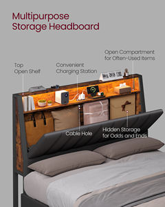 Letto Matrimoniale Regolabile VASAGLE con Testiera Contenitore, Struttura Letto Queen Size con LED, Disponibile anche Full Size - Product Image 4