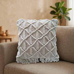 Premium Handmade Macrame Cushion <b>Cover</b> with Tassels – Cotton Boho Decorative Pillow Cove - Product Image 2