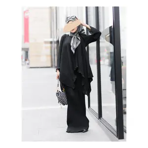 SIPO Musulmane Modest Suits Baju Sets Islamic Clothing Black Style Pleated Singapore Malaysia Pleated Irregular Hem Ankle-Length