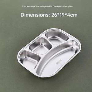 Assiette divisée en acier inoxydable de style coréen 304, <span class=keywords><strong>plateau</strong></span> <span class=keywords><strong>repas</strong></span> 3 compartiments pour enfants, cantine scolaire, sans BPA - Product Image 1