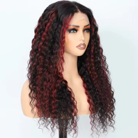 Produits Phares 2024 : Perruque Lace Front Noire et Rouge avec Mèches, Sans Colle, Fermeture HD Complète, Cheveux Indiens Bruts Alignés dans le Sens des Cuticules