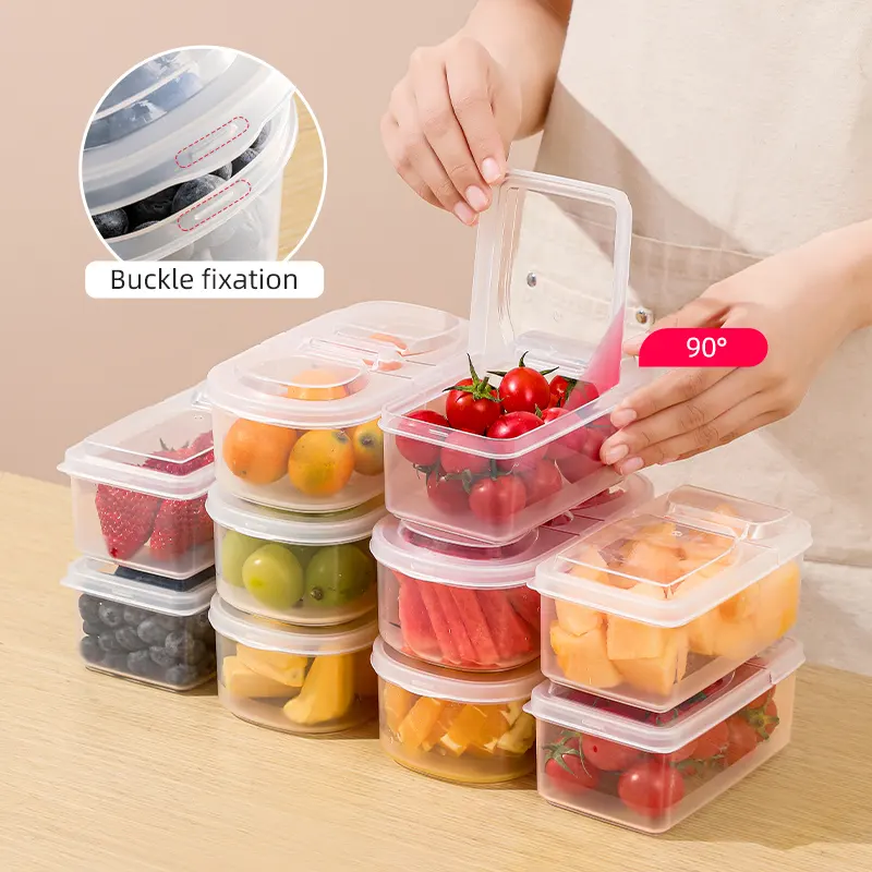 Caja de almacenamiento para el hogar, contenedor de almacenamiento de plástico transparente reutilizable, contenedor de alimentos para verduras y frutas