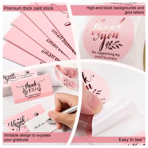 Obrigado por Apoiar Meu Pequeno Negócio: Conjunto de Cartões e Adesivos - Folha Dourada Rosa para Inserção em Embalagens de Lojas de Varejo - Product Image 3