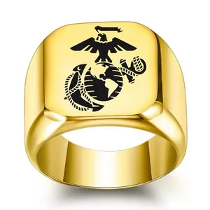 HP Personalized 18K plated Stainless Steel rings 18MM square Retro punk Marine design ring for men wholesale