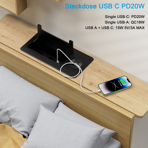 Enchufe <span class=keywords><strong>de</strong></span> Corriente para Escritorio <span class=keywords><strong>de</strong></span> Aluminio con Extensión Oculta en el Tablero, con Tapa Abatible y Enchufe <span class=keywords><strong>de</strong></span> Carga Inalámbrica Integrado - Product Image 3