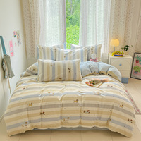 Parure de lit LAIYUE 100 % coton respirant et écologique, imprimée, avec housse de couette et drap plat, 3/4 pièces, motif floral, pour hôtel, chambre et maison