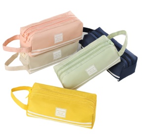 Étui à crayons en toile à double fermeture éclair personnalisé avec poignée, grande capacité portable, sac de papeterie pour enfants - Product Image 2