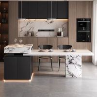 Mesa de Isla de cocina de mármol moderna con armarios de barra de almacenamiento Construcción de panel de diseño ecológico 5 + compartimentos