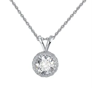 Rinntin SN215 Cz Diamanten Ketting Sieraden Groothandel Voor Vrouwen 925 Sterling Zilveren Ronde Zirconia Hangende Ketting