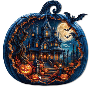 Puzzle d'horreur sur le thème de la chauve-souris, de la citrouille et de la maison hantée, motif personnalisé pour Halloween, pour la saison des carnavals, les boutiques de cadeaux et la décoration de vente au détail - Product Image 6