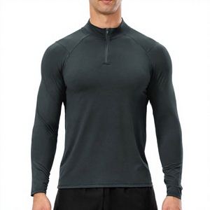 Haut de sport athlétique pour homme à manches longues avec quart de zip, séchage rapide, pour la course et l'entraînement en salle de sport, service OEM - Product Image 1