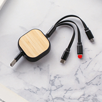 Harga Grosir Charger Multifungsi Bambu 3 in 1 Kabel Data Retractable Usb-c Pengisian Cepat untuk Ponsel