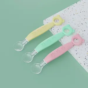 Custom Food-Grade Silicone Baby Spoon BPA-Free Soft Training Tools 0-12 Months Eco-Friendly Animal Cartoon Patterned Spoons