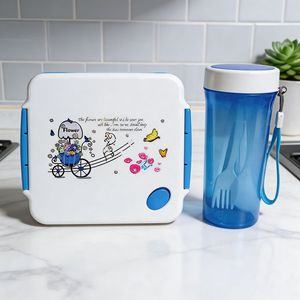 Children's Cartoon Lunch Box With Three Compartments Plastic <b>Microwave</b> Safe Rectangle Blue And Red Pattern Student Picnic Use - Product Image 1