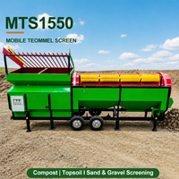 Cribleur mobile à tambour MTS2050 avec convoyeur latéral pour sable, pierre et bois de chauffage sur site de centrale à sable et gravier