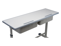 Ensemble bureau et chaise double gris pour étudiants, hauteur réglable, poste de travail en classe avec structure en acier robuste pour l'étude