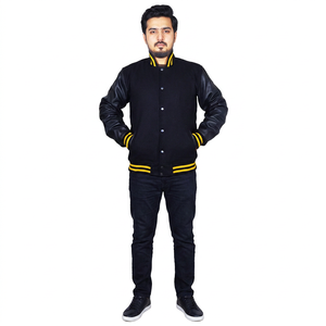 New Arrival High Quality Men Varsity Jacket 100% Cotton Breathable Stand Collar <b>Covered</b> <b>Button</b> Closure Long Sleeves Winter - Product Image 1
